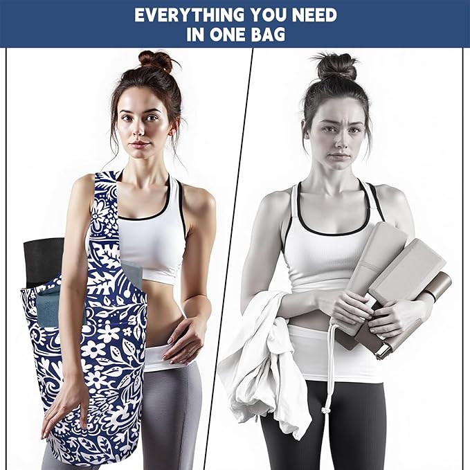 Yoga Mat Bag Carrier for Women with Side Large Pocket Durable Linen Workout Gym Travel Storage Pilates Mats