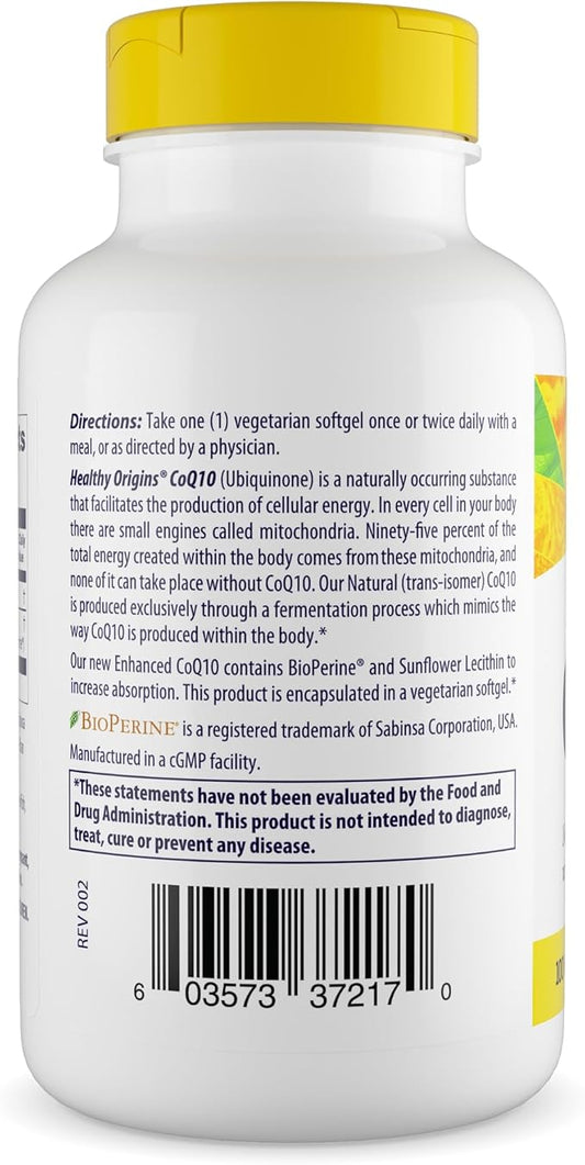 Healthy Origins Natural Enhanced CoQ10 (BioPerine®), 100 mg - Heart Health & Energy Supplement - Gluten-Free & Non-GMO Supplements, with BioPerine & Sunflower Lecithin ((Pack of 1) 150 Veggie Gels)