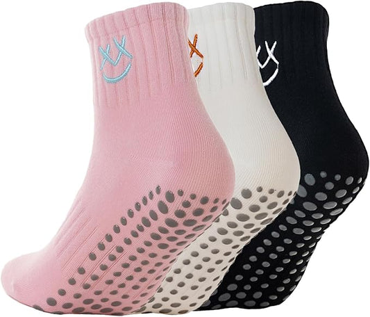 3/6 Pairs Cute Pilates Socks with Grips,Yoga Socks Barre Sock Non Slip Embroidery for Barre Ballet Workout