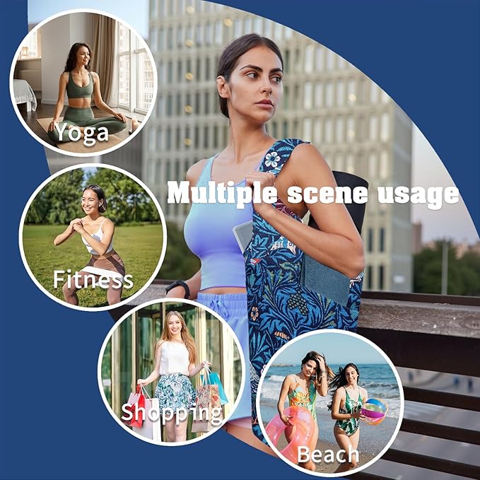 Yoga Mat Bag Carrier for Women with Side Large Pocket Durable Linen Workout Gym Travel Storage Pilates Mats