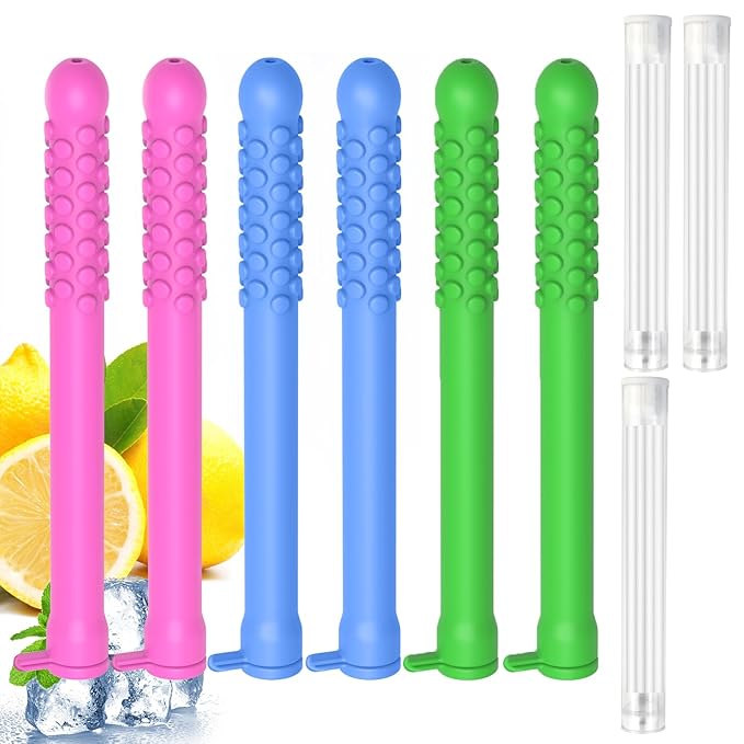 6PCS Chewable Breather Sticks,Portable Chewable Breather Sticks with Essential Oils,Fresh Breath Oral Relaxation Stick with 12 Replacement Cores, Can Taken Anywhere Focus