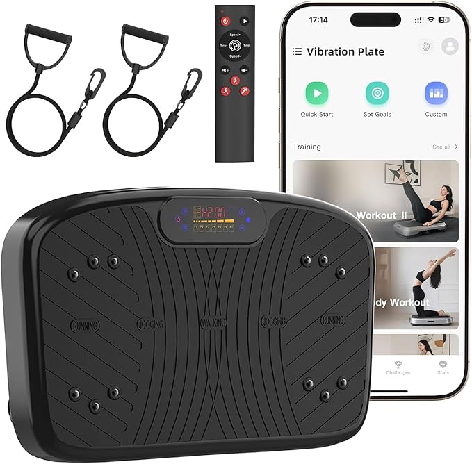 Vibration Plate Exercise Machine, Vibrating Plate Platform for Lymphatic Drainage with 200 Adjustable Speeds, Power Vibration Plate for Weight Loss & Fitness, Supports Max Weight 450 Lbs