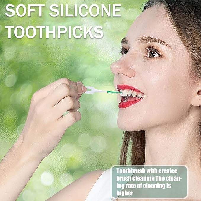160PCS Portable Soft Silica Gel Toothpick Dental Floss Picks Original Suitable for Oral Care of Adults and Children, Toothpick Brushes Teeth Cleaning Tool (Green)