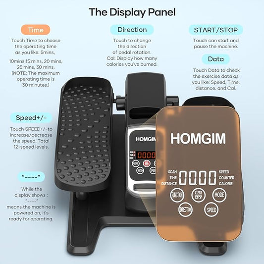 HOMGIM Under Desk Elliptical Machine - Quiet Motorized Leg Exerciser with Smart Remote, 12-Speed Manual Programs Auto/3 Auto Programs LCD Display & Bidirectional Motion for Home/Office