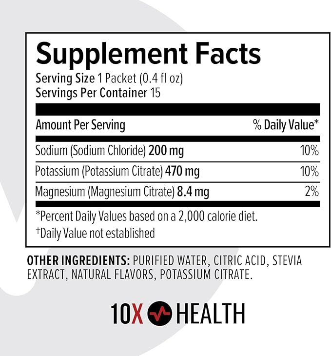 10X Health Hydration Packets Wave Crusher Electrolyte Drink Mix Liquid 15 Stickpacks with Magnesium Citrate, Sodium & Potassium - Natural Flavored Electrolyte