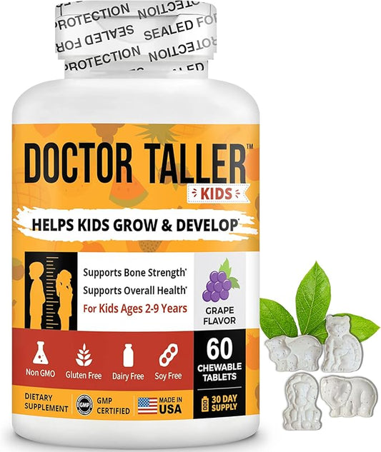 Doctor Taller Kids - Kids Multivitamins, Toddler Vitamins - Support Healthy, Immunity and Bone Strength for Ages 2 to 9 - Grape Flavor - 60 Vegan Chewable Tablets | Pack 2