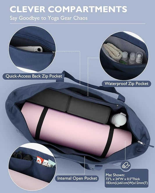 Gonex Yoga Mat Bag, Extra Large Canvas Gym Bag with Waterproof Pocket Metal Zipper, Fits Mat & Blocks, Stylish Yoga Mat Carrier for Women, Ideal for Yoga, Pilates, Workout, Travel
