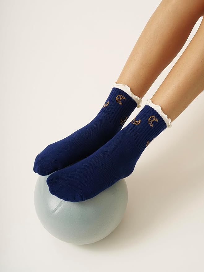 Shapes Studio Crew Half Calf Grip Socks, Cutest Fruits Pilates Socks, Ruffle socks, Non-Slip, Barre Yoga Fitness