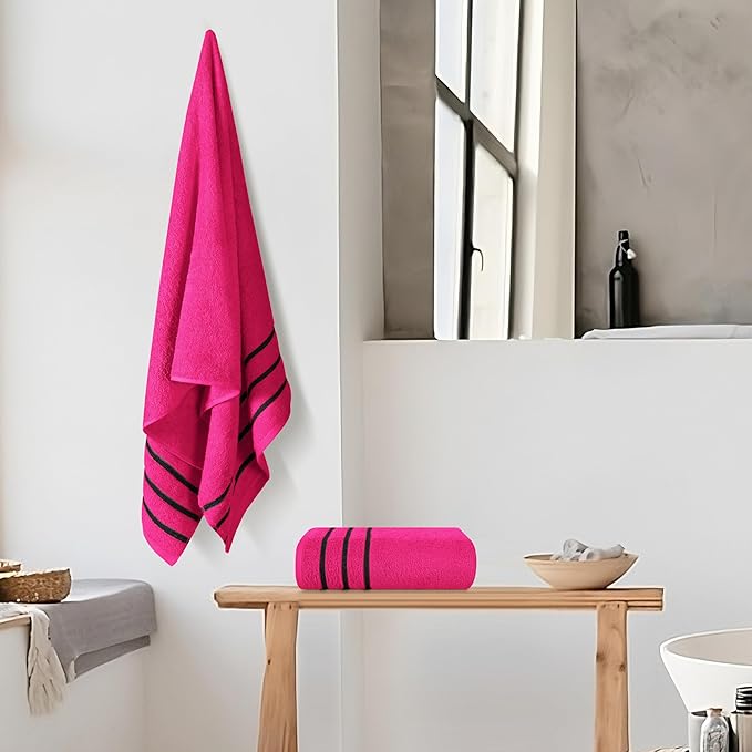 MyOwn Cotton 2 Pack Oversized Bath Towel Set 28x55 inches, Large Bath Towels, Ultra Absorbant Compact Quickdry & Lightweight Towel, Ideal for Gym Travel Camp Pool - Hot Pink, 71630