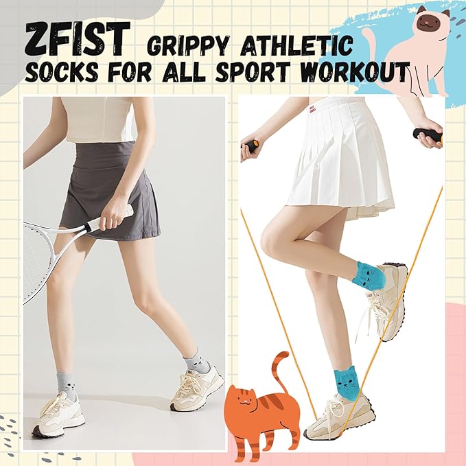 ZFiSt Pilates Socks with Grips for Women,4Pairs Ruffle Yoga Sock Cute Cotton Grippy Socks for Barre Workout Non Slip 5-10in