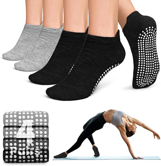 YeuG 4/6 Pairs Pilates Socks for Women - Non Slip Grip Socks for Yoga, Barre, Hospital, Barefoot