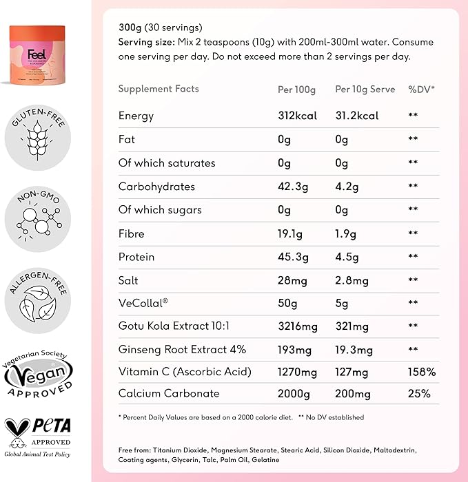 FEEL, Pro Collagen Pineapple Grapefruit Flavor, Vegan Type I Collagen, Clinically Proven to Reduce Wrinkles by 22.4% in 28 Days