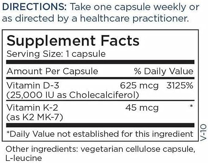 Metabolic Maintenance Vitamin D3 and K2 Supplements - Vitamin D Supplement with 25,000 IU - Support Bone Health & Density - Contains K2 MK-7 (60 Capsules)
