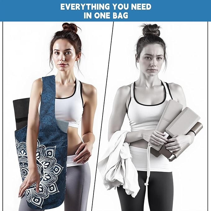 Yoga Mat Bag Carrier for Women with Side Large Pocket Durable Linen Workout Gym Travel Storage Pilates Mats