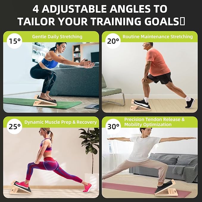 Adjustable Wooden Slant Board for Calf Stretching ,Portable Calf Stretcher Incline Board for Knees Ankle Heel Feet Leg,300lbs Weight Capacity