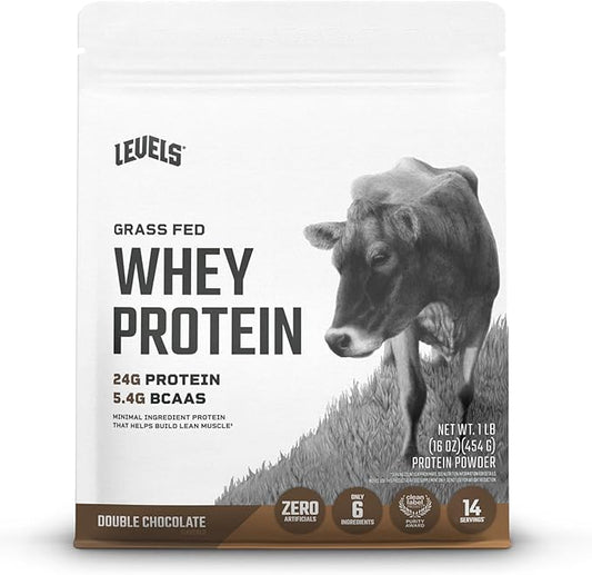 Levels Grass Fed Whey Protein Powder, No Artificials, 24G of Protein, Double Chocolate, 1LB