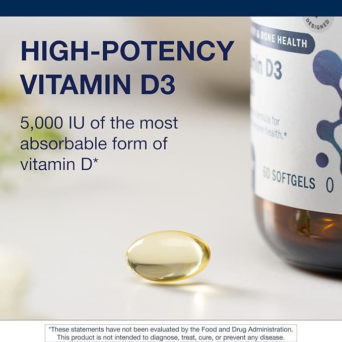 Metagenics Vitamin D3 5000 IU Supplement - High Potency Softgels for Comprehensive Immune, Bone & Heart Health Support* - 2-Month Supply - Non-GMO & Gluten-Free - 60 Count