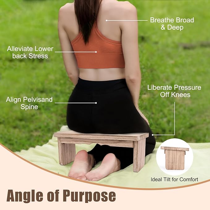 Yoga Meditation Benches - Yoga Bench,Wooden Zen Meditation Stool Kneeling Bench for Yoga Practice (Light Brown)