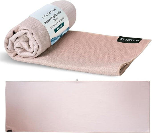 Oceanfoam Beach Towel – Lightweight, Absorbent, Quick-Drying, Sand-Resistant, Non-Slip – Ideal for Workouts, Yoga, Pilates, Beach, Pool, Boat & Travel – 25% Recycled – 72"x24" (Natural)