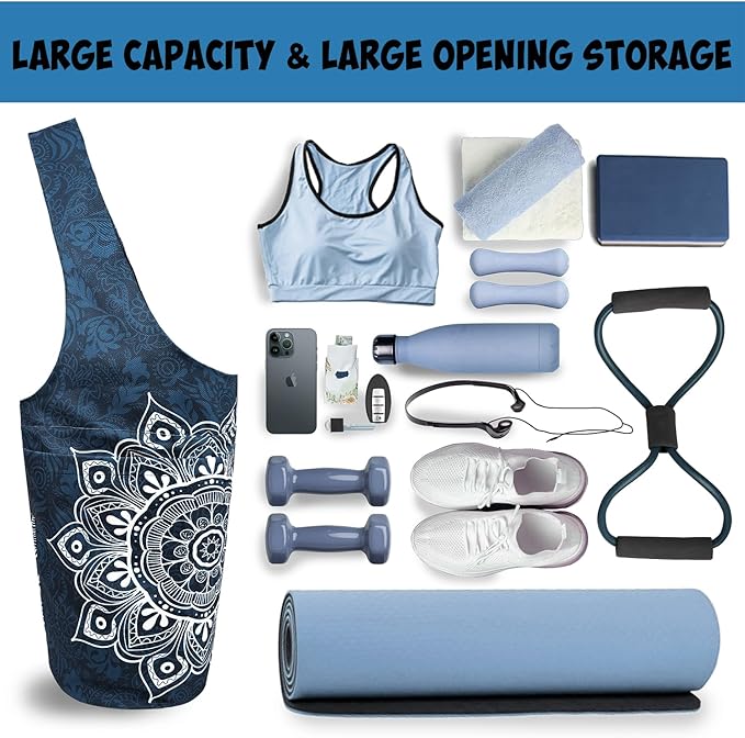 Yoga Mat Bag Carrier for Women with Side Large Pocket Durable Linen Workout Gym Travel Storage Pilates Mats