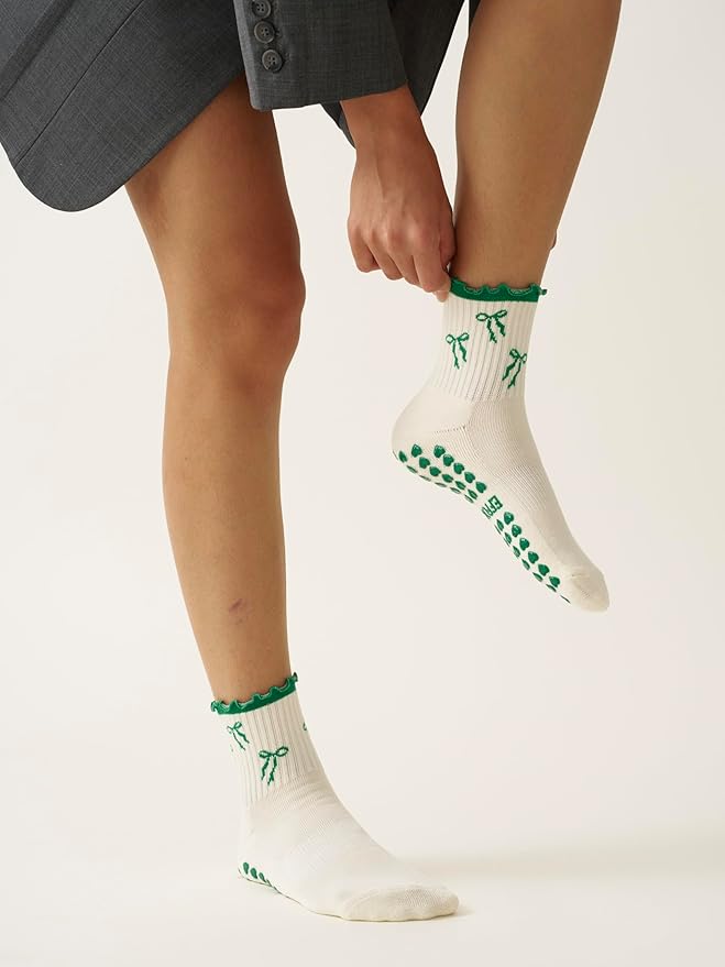 Shapes Studio Crew Half Calf Grip Socks, Cutest Fruits Pilates Socks, Ruffle socks, Non-Slip, Barre Yoga Fitness
