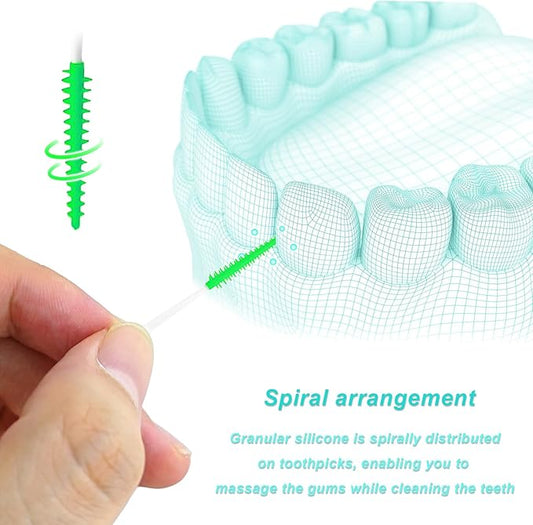 200 Pcs Portable Soft Silicone Interdental Floss Picks for Family Oral Care, Dual - Ended Toothpick & Flosser Cleaning Tool(Green)