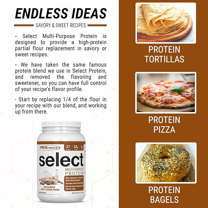 PEScience Select Multi-Purpose Unflavored Protein Powder, Low Carb, Keto Friendly, Gluten Free, Whey and Casein Blend, Protein Powder for Baking and Smoothies - Unflavored - 27 Servings
