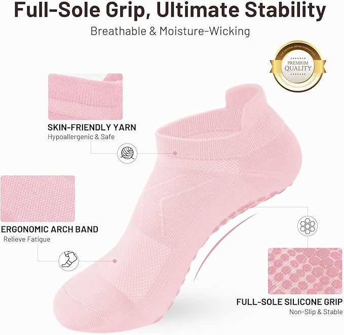 7 Pairs Pilates Socks with grips for Women- Non Slip, Ankle Yoga Socks for Yoga, Pilates, Ballet & Barre,Christmas gifts