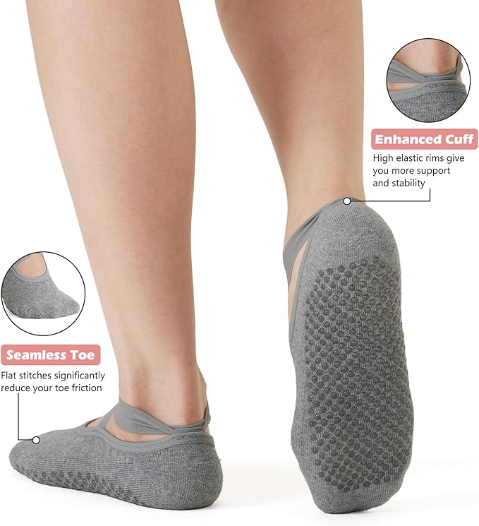 Breslatte Grip Socks Pilates Socks with Grips for Women Non Slip Grippers Womens
