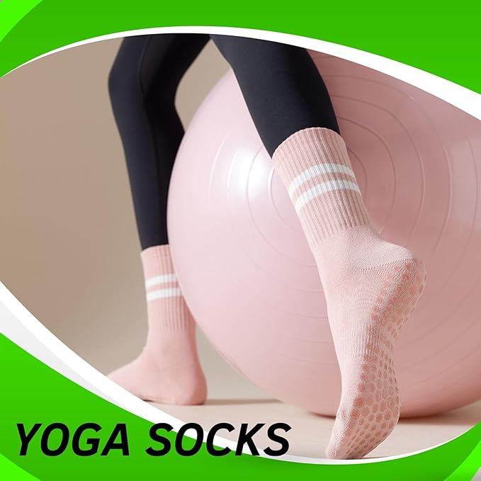 3/6 Pairs Cute Pilates Socks with Grips,Yoga Socks Barre Sock Non Slip Embroidery for Barre Ballet Workout