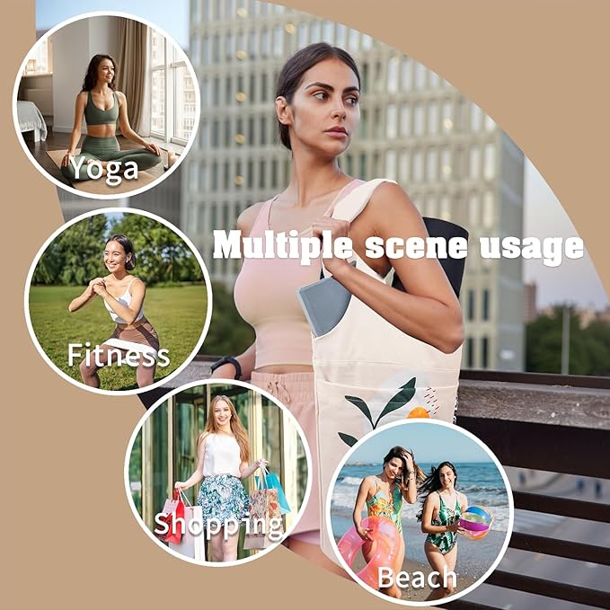 Yoga Mat Bag Carrier for Women with Side Large Pocket Durable Linen Workout Gym Travel Storage Pilates Mats