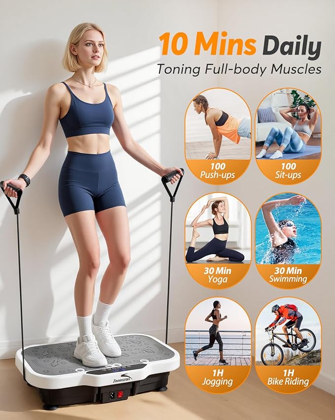 Vibration Plate Exercise Machine, 8000 Vibrations/min Adjustable Fitness Platform, 400 Lbs Capacity Whole Body Workout Extra Large Size Platform with Bluetooth for Weight Loss, Women & Men