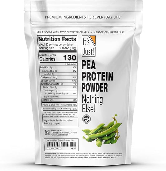It's Just! - 100% Pea Protein, Vegan Plant Based, Grown in Canada, Premium Quality, Smooth Texture, Non-GMO, Gluten Free, Keto Friendly (1.5 Pound, Unflavored)