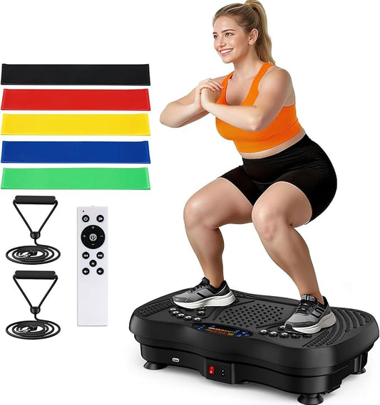 Vibration Plate Exercise Machine, 130 Speeds Home Fitness Vibrating Plate for Lymphatic Drainage Weight Loss, 450 Lbs Capacity Full Body Workout Platform with Resistance Bands Bluetooth for Women Men