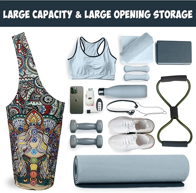Yoga Mat Bag Carrier for Women with Side Large Pocket Durable Linen Workout Gym Travel Storage Pilates Mats