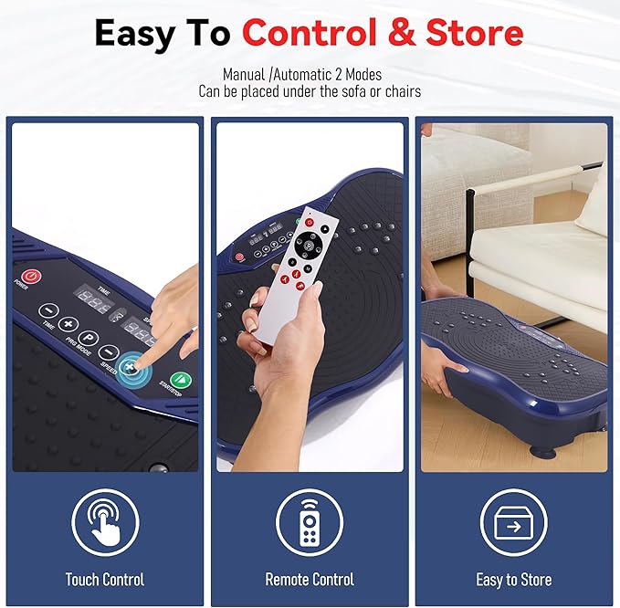 Whole Body Vibration Plate Exercise Machine – Power Vibrating Plate for Lymphatic Drainage Weight Loss, Shake Plate Exercise Platform with Touch Screen & Resistance Bands, Equipment for Women Men