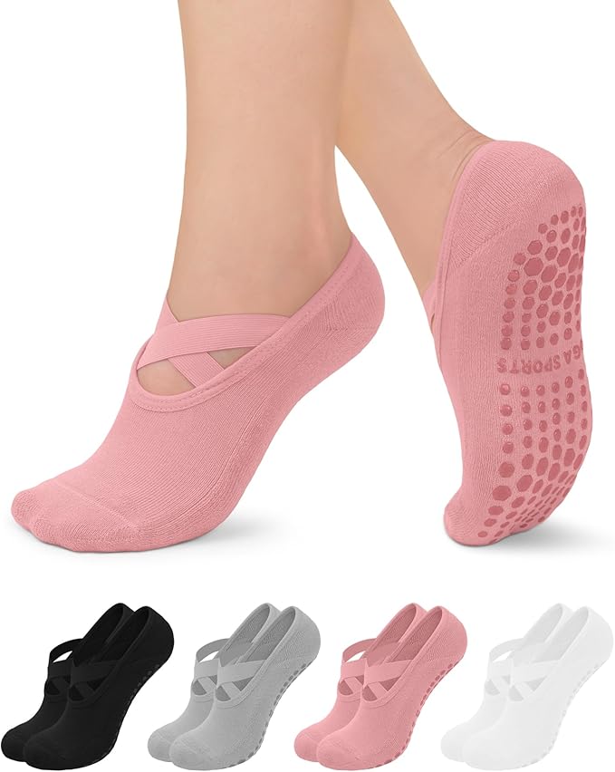 YeuG 4/6 Pairs Pilates Socks for Women - Non Slip Grip Socks for Yoga, Barre, Hospital, Barefoot