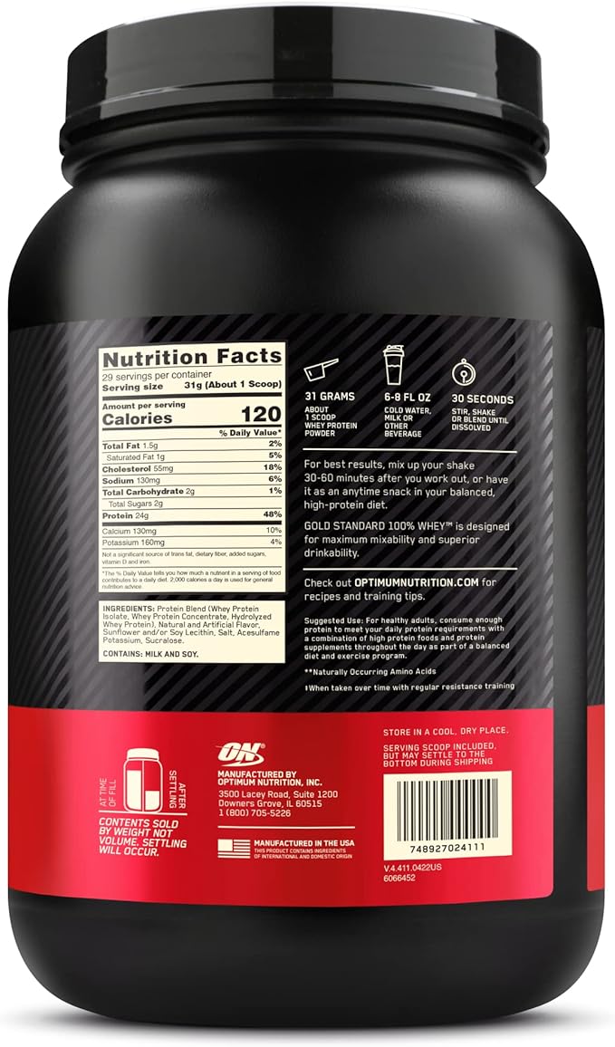 Optimum Nutrition Gold Standard 100% Whey Protein Powder, French Vanilla Creme, 2 Pound (Packaging May Vary)