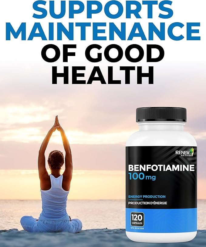 Renew Actives Benfotiamine 100mg – Supports Energy Production & Overall Wellness – Vegan, Non-GMO, Gluten-Free – 120 Capsules
