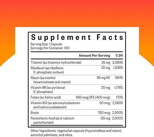 Seeking Health B Complex MF, Methyl-Free Forms of Folate and Vitamin B12, Healthy Energy, Immune System, Mood, and Memory Support, Vegan and Vegetarian (100 Capsules)*