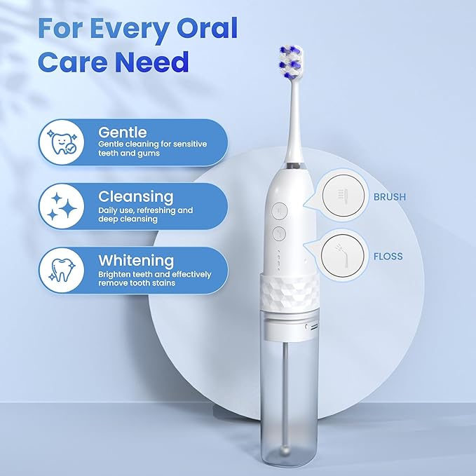Portable Water flosser with Electric Toothbrush, 2 in 1 Teeth Cleaning Kit, Electric Toothbrush and flosser Combo, Water Flosser for Travel and Home (White)
