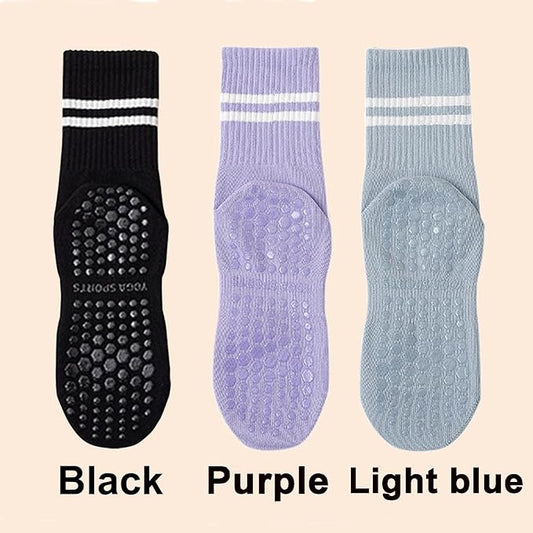 3 Pairs Womens Pilates Socks with Grips Yoga Socks Non Slip Grip Socks for Women for Gym Athletic Barre