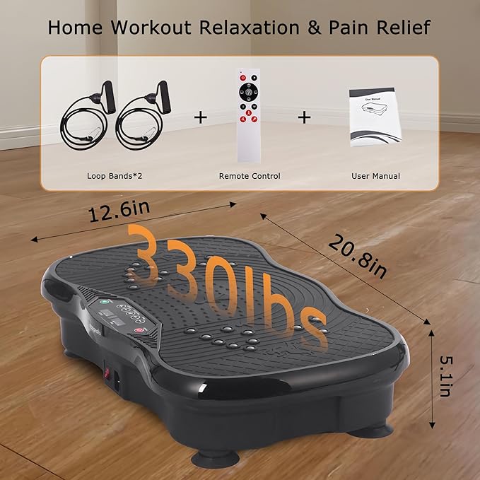 Whole Body Vibration Plate Exercise Machine – Power Vibrating Plate for Lymphatic Drainage Weight Loss, Shake Plate Exercise Platform with Touch Screen & Resistance Bands, Equipment for Women Men