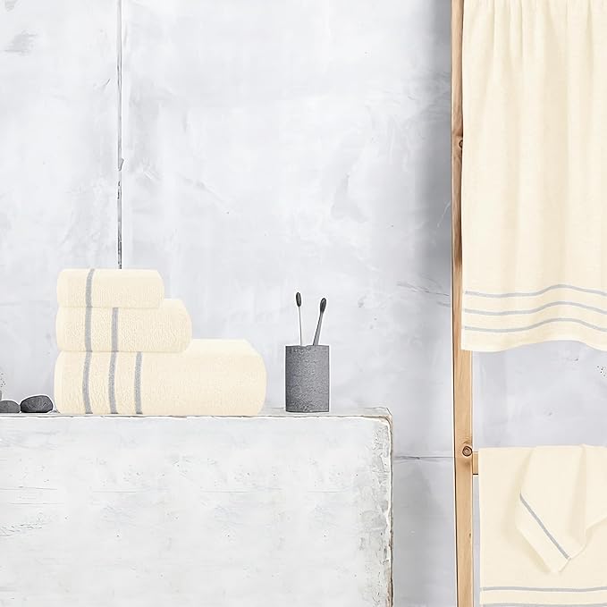MyOwn Ultra Soft 6 Pack Cotton Towel Set, Contains 2 Bath Towels 28x55 inch, 2 Hand Towels 16x24 inch & 2 Wash Coths 12x12 inch, Ideal Everyday use, Compact & Lightweight - Ivory, 71648
