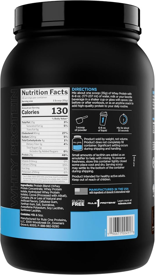 Rule 1 Whey Protein – 24g Fast-Acting Protein from All-Whey Sources with Naturally Occurring EAAs & BCAAs for Workout Recovery or Anytime Use (2 Pounds*, Chocolate Fudge)