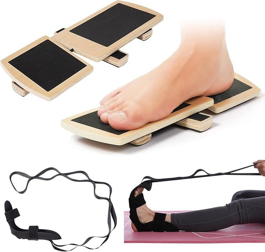 Ankle Strengthener with Foot and Calf Stretcher, Foot Strengthener Exerciser for for Sprained,Single Leg Balance Board,Posture Correction,Foot Stretcher,Wood Wobble Board for Ankle Rehab