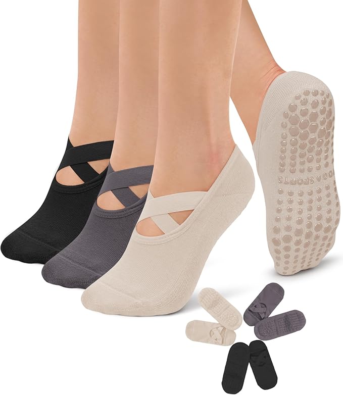 Diu Life 3 Pack Pilates Socks Yoga Socks with Grips for Women Non Slip, Workout, Pure Barre, Ballet, Dance, Hospital Socks