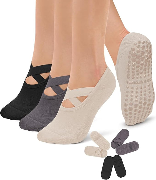Diu Life 3 Pack Pilates Socks Yoga Socks with Grips for Women Non Slip, Workout, Pure Barre, Ballet, Dance, Hospital Socks