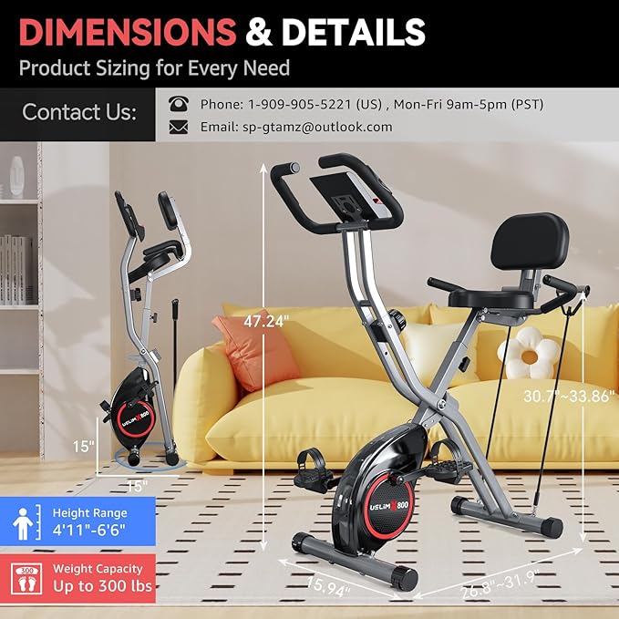 Foldable Exercise Bike Stationary Bikes for Home, 5 IN 1 Indoor Workout Bike, Cycling Bike with 16-Level Quiet Magnetic Resistance, 6.6 LBS Flywheel and 300LBS Capacity, 2025 Designed 817 X-bike