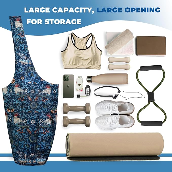 Yoga Mat Bag Carrier for Women Workout Large Waterproof with Zipper Pocket, Keychain and Wide Shoulder Straps